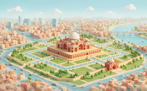Isometrisches Diorama von Humayun-Mausoleum Delhi und Umgebung in Delhi Indien, verspielte Low-Poly-Kulisse in Pastellfarben - Foto: THN