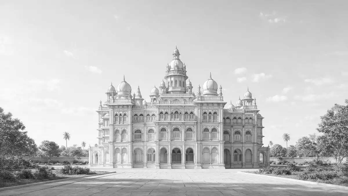 Architektur-Render von Mysore-Palast in Mysuru, Indien bei Tageslicht