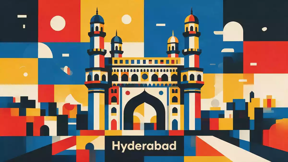 Bauhaus-Poster als Abstraktion von Charminar Hyderabad in Hyderabad, Indien