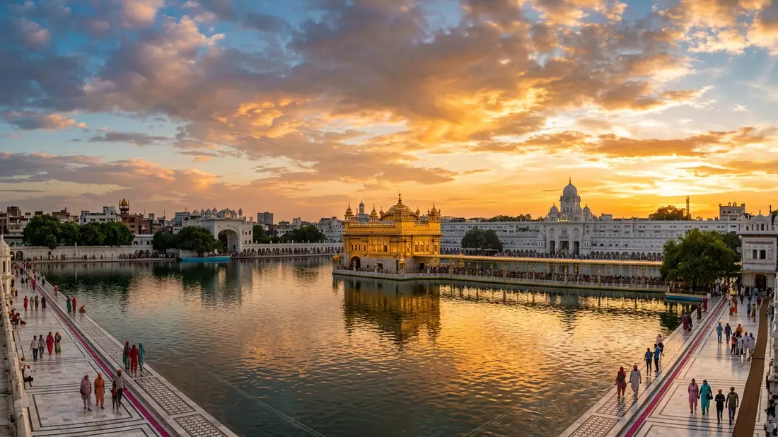 Fotorealistische Ansicht von Goldener Tempel Amritsar in Amritsar, Indien im Abendlicht