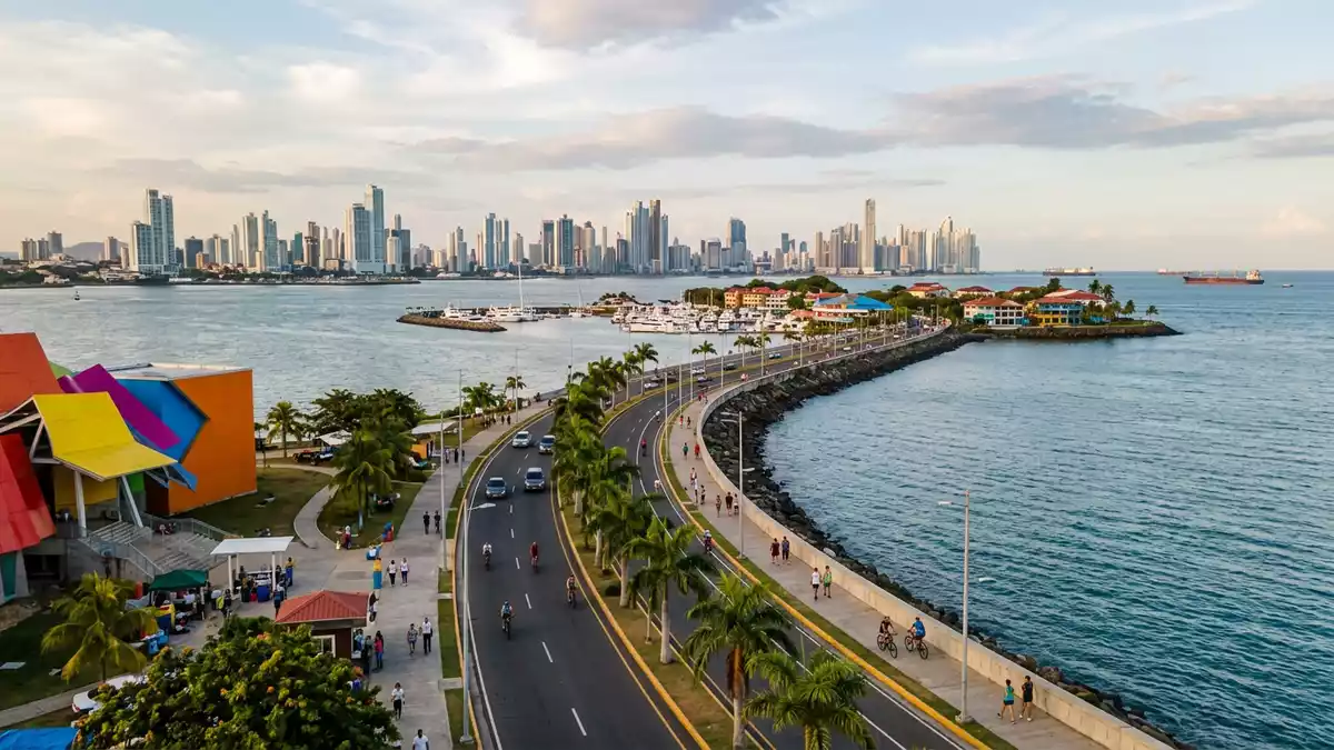 Editorial-Reisemagazinbild vom Wahrzeichen Amador Causeway in Panama-Stadt, Panama