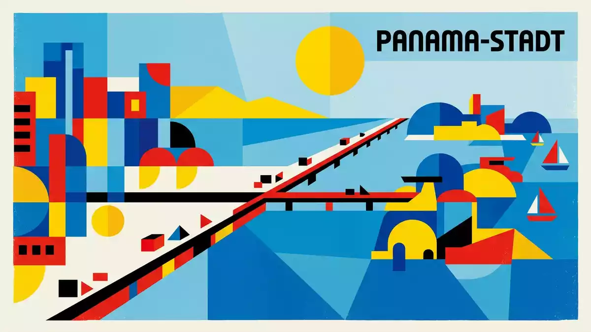 Bauhaus-Poster als Abstraktion von Amador Causeway in Panama-Stadt, Panama