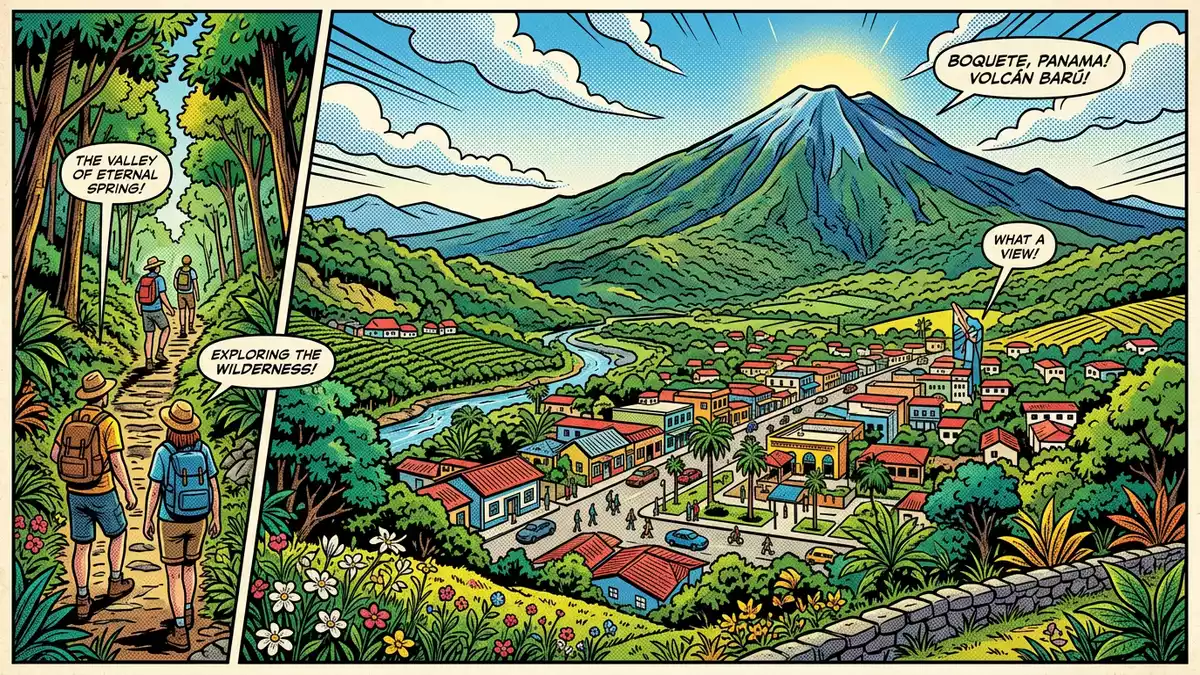 Pop-Art-Comic von Boquete in Boquete, Panama mit Rasterpunkten