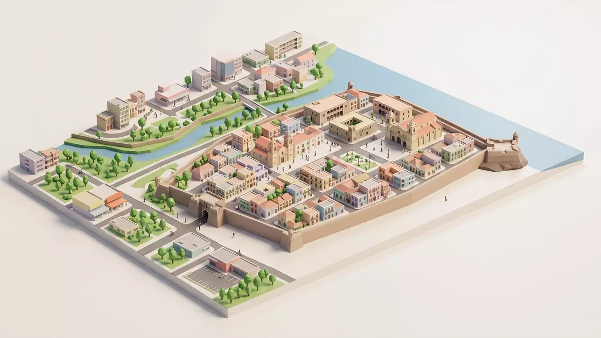 Isometrisches Diorama von Altstadt Santo Domingo in Santo Domingo, Dominikanische Republik i…