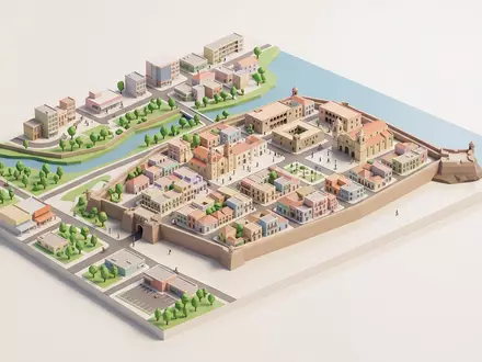 Isometrisches Diorama von Altstadt Santo Domingo und Umgebung in Santo Domingo Dominikanische Republik, verspielte Low-Poly-Kulisse - Foto: THN