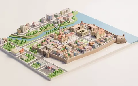 Isometrisches Diorama von Altstadt Santo Domingo und Umgebung in Santo Domingo Dominikanische Republik, verspielte Low-Poly-Kulisse - Foto: THN