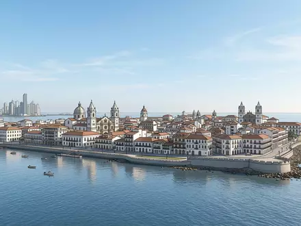 Moderner Architektur-Render zeigt Silhouette von Casco Viejo Panama in Panama-Stadt Panama, klare Linien und neutrales - Foto: THN