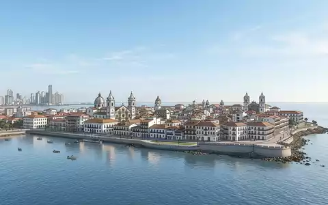 Moderner Architektur-Render zeigt Silhouette von Casco Viejo Panama in Panama-Stadt Panama, klare Linien und neutrales - Foto: THN