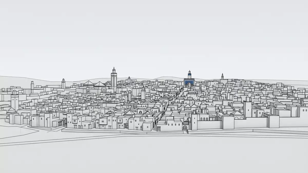 Architektur-Render von Fes el Bali in Fes, Marokko bei Tageslicht