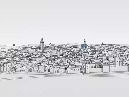 Moderner Architektur-Render zeigt Silhouette von Fes el Bali in Fes Marokko, klare Linien und neutrales - Foto: THN