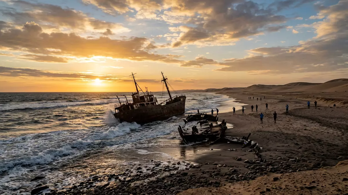 Fotorealistische Ansicht von Skeleton Coast in Torra Bay, Namibia im Abendlicht
