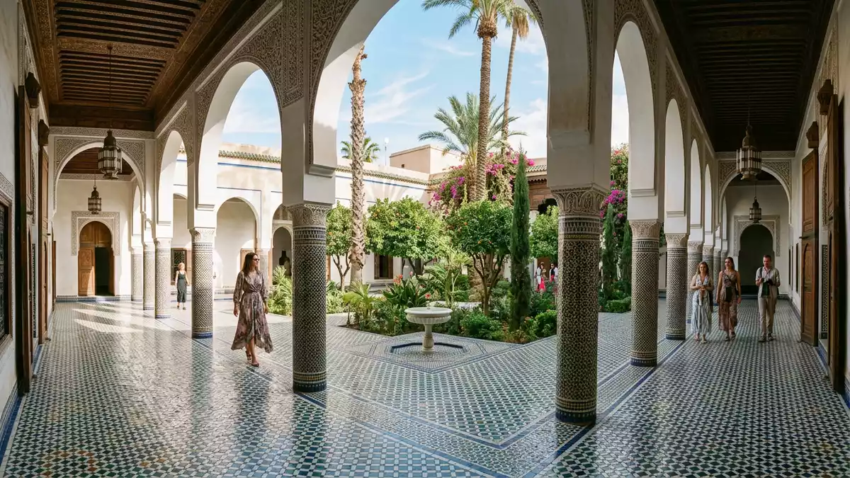 Editorial-Reisemagazinbild vom Wahrzeichen Bahia-Palast in Marrakesch, Marokko