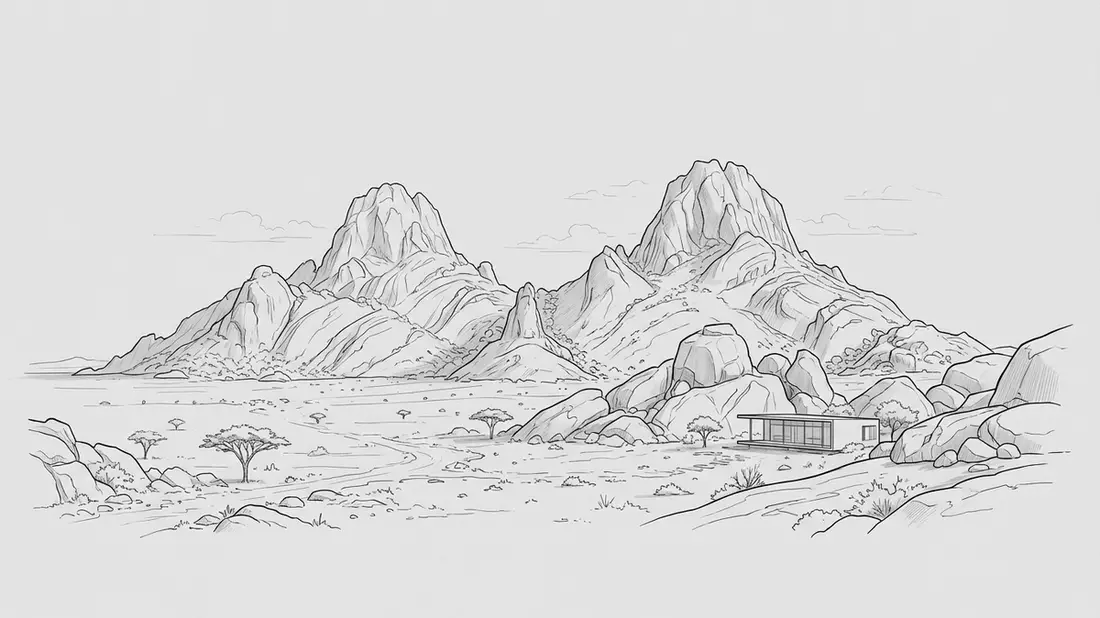 Architektur-Render von Spitzkoppe in Usakos, Namibia bei Tageslicht