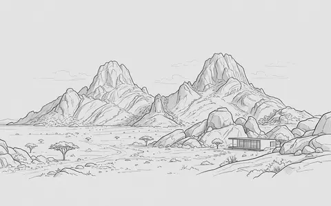 Moderner Architektur-Render zeigt Silhouette von Spitzkoppe in Usakos Namibia, klare Linien und neutrales Tageslicht - Foto: THN