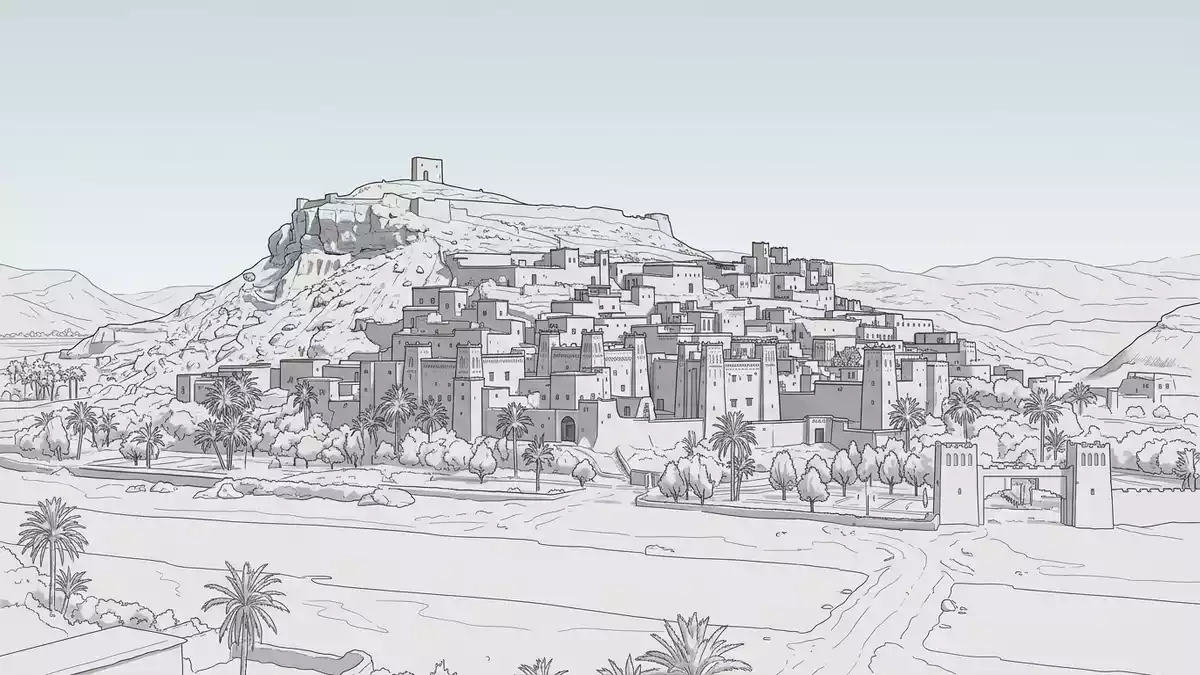 Architektur-Render von Ait-Ben-Haddou in Ouarzazate, Marokko bei Tageslicht