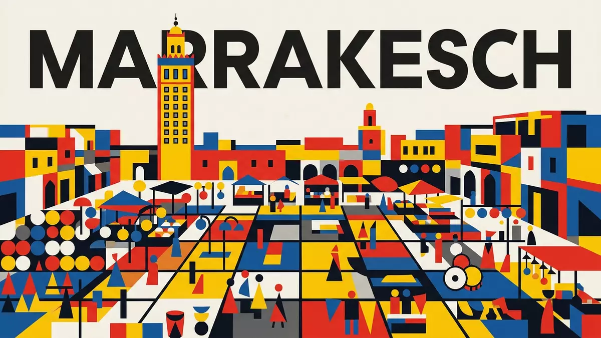 Bauhaus-Poster als Abstraktion von Djemaa el-Fna in Marrakesch, Marokko