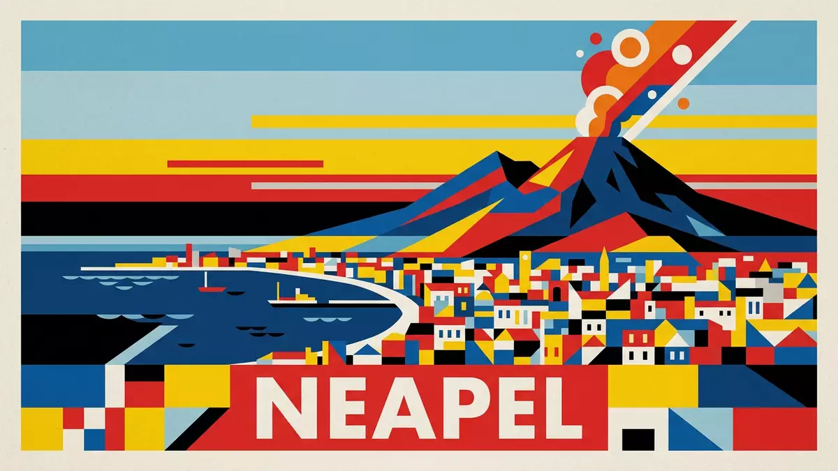 Bauhaus-Poster als Abstraktion von Vesuv in Neapel, Italien
