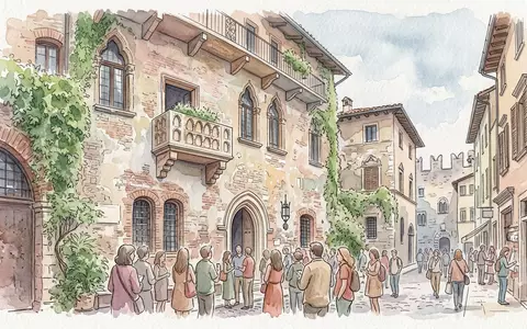 Aquarellillustration des Wahrzeichens Julias Haus Verona in Verona Italien, weiche Farbverläufe und pastelliges Reiseposter-Feeling - Foto: THN