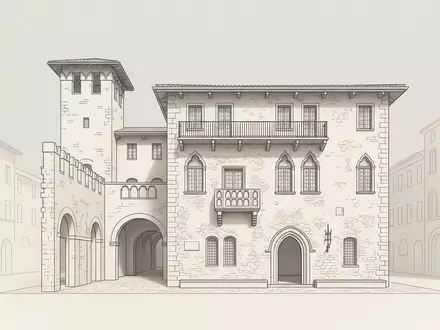 Moderner Architektur-Render zeigt Silhouette von Julias Haus Verona in Verona Italien, klare Linien und neutrales - Foto: THN