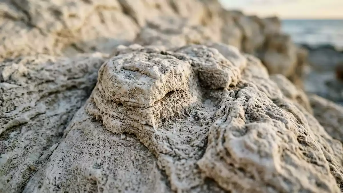 Makroaufnahme eines Materialdetails am Wahrzeichen Scala dei Turchi, Realmonte Italien