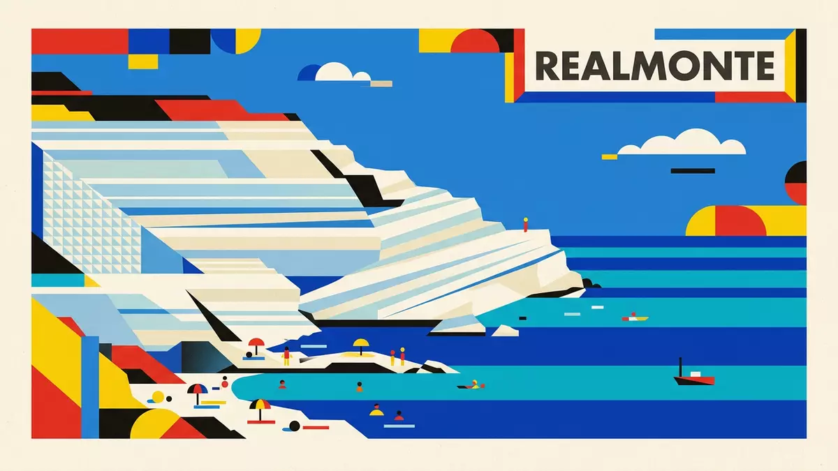 Bauhaus-Poster als Abstraktion von Scala dei Turchi in Realmonte, Italien