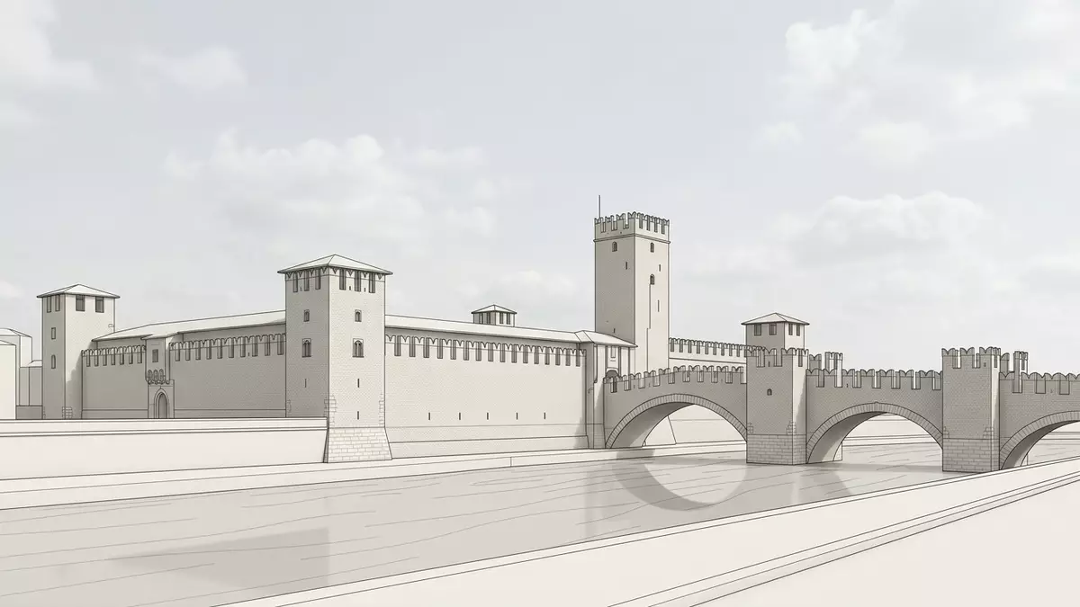 Architektur-Render von Castelvecchio Verona in Verona, Italien bei Tageslicht