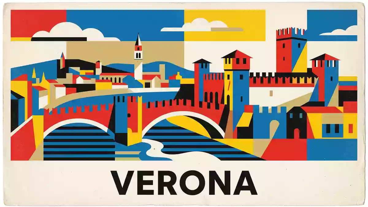 Bauhaus-Poster als Abstraktion von Castelvecchio Verona in Verona, Italien