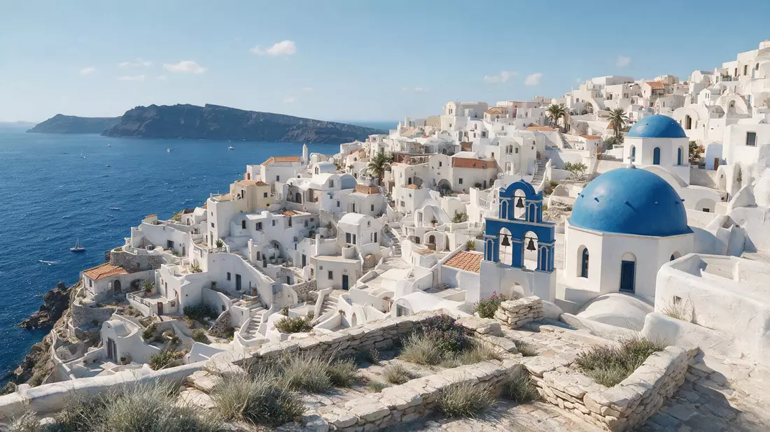 Architektur-Render von Oia Santorin in Santorin, Griechenland bei Tageslicht