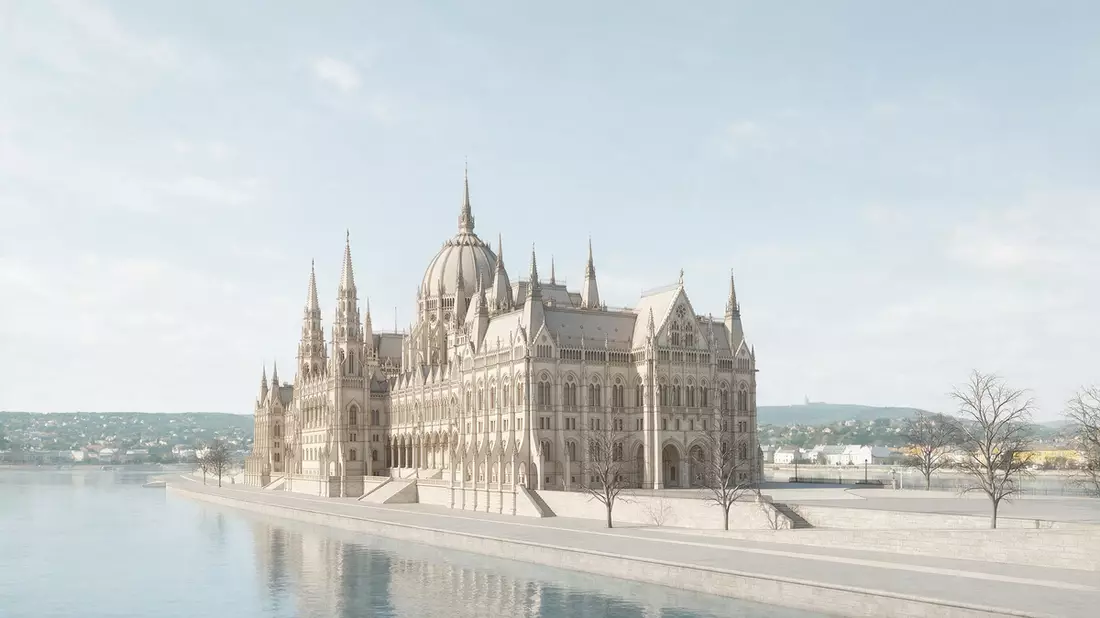 Architektur-Render von Parlamentsgebäude Budapest in Budapest, Ungarn bei Tageslicht