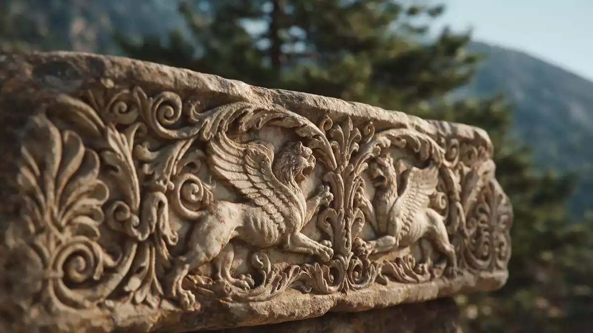 Makroaufnahme eines Materialdetails am Wahrzeichen Delphi, Delphi Griechenland