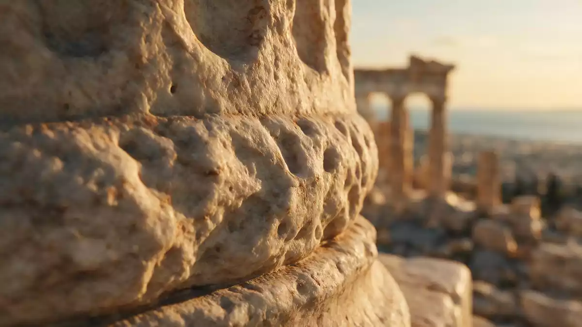 Makroaufnahme eines Materialdetails am Wahrzeichen Akropolis Athen, Athen Griechenland