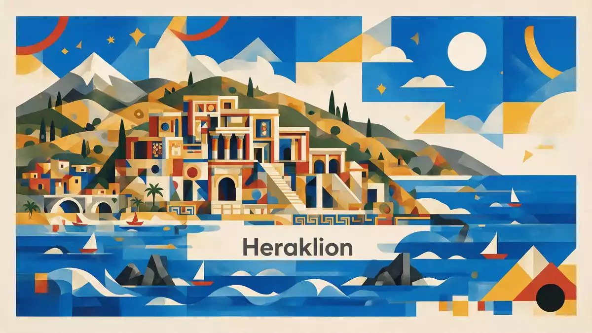 Bauhaus-Poster als Abstraktion von Palast von Knossos in Heraklion, Griechenland