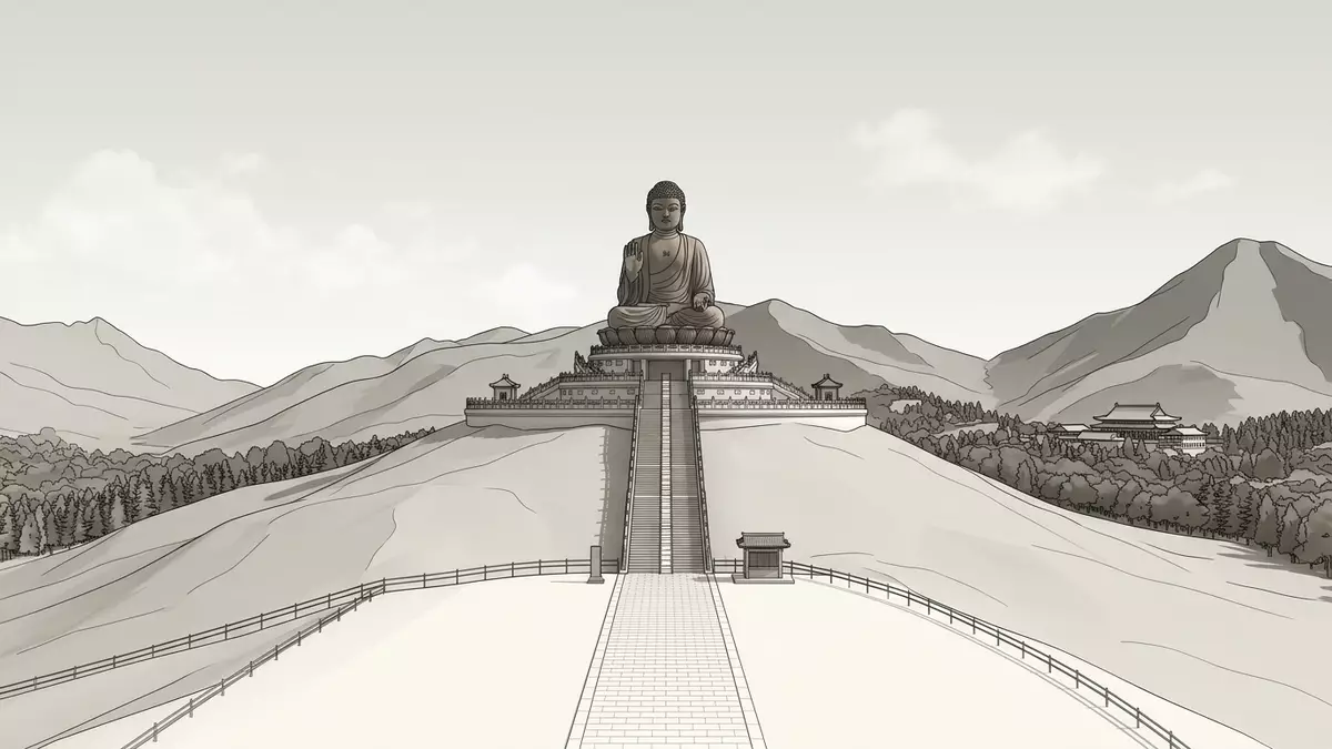 Architektur-Render von Tian-Tan-Buddha in Hongkong, China bei Tageslicht