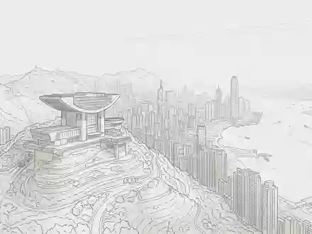 Moderner Architektur-Render zeigt Silhouette von Victoria Peak Hongkong in Hongkong China, klare Linien und neutrales - Foto: THN