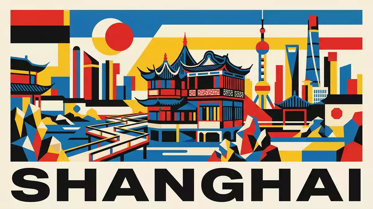 Bauhaus-Poster als Abstraktion von Yu-Garten Shanghai in Shanghai, China
