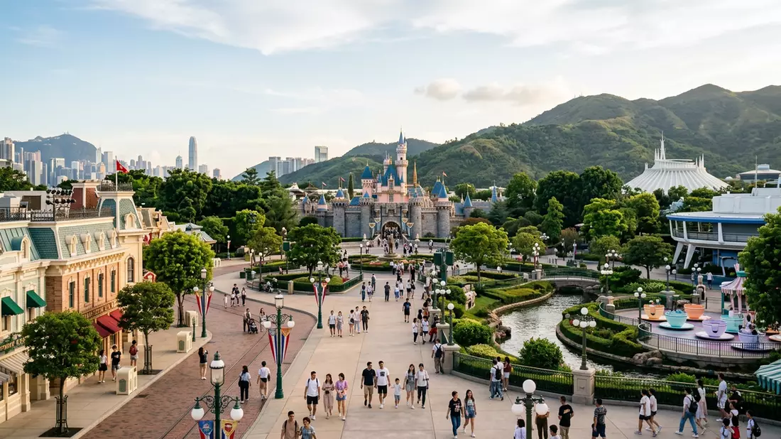 Editorial-Reisemagazinbild vom Wahrzeichen Hong Kong Disneyland in Hongkong, China