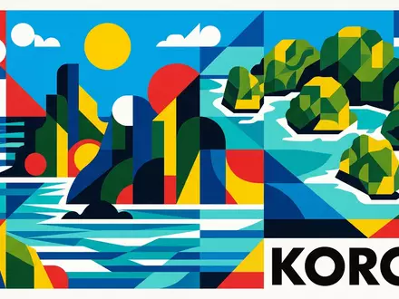 Bauhaus-Poster als geometrische Abstraktion von Rock Islands Palau in Koror Palau, kraeftige Grundfarben und harte - Foto: THN