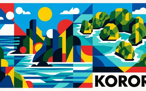 Bauhaus-Poster als geometrische Abstraktion von Rock Islands Palau in Koror Palau, kraeftige Grundfarben und harte - Foto: THN