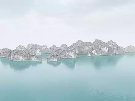 Moderner Architektur-Render zeigt Silhouette von Rock Islands Palau in Koror Palau, klare Linien und neutrales - Foto: THN