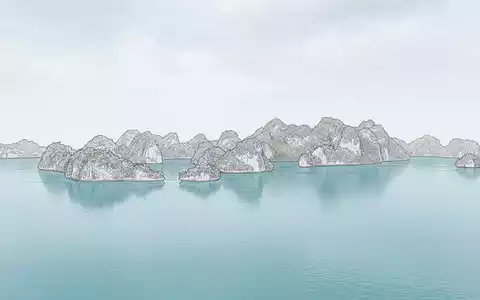 Moderner Architektur-Render zeigt Silhouette von Rock Islands Palau in Koror Palau, klare Linien und neutrales - Foto: THN