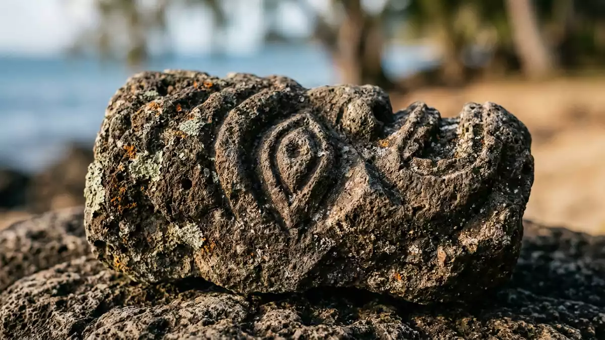 Makroaufnahme eines Materialdetails am Wahrzeichen Moorea, Moorea Franzosisch-Polynesien