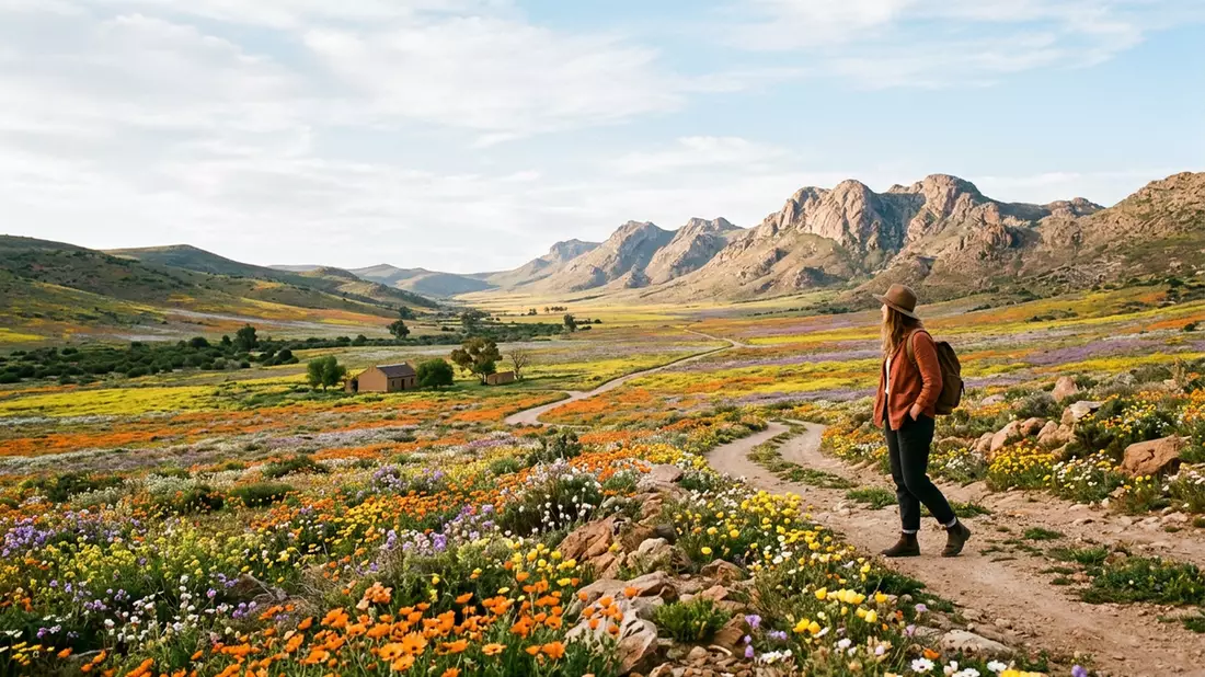 Editorial-Reisemagazinbild vom Wahrzeichen Namaqualand-Blutenroute in Springbok, Sudafrika