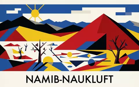 Bauhaus-Poster als geometrische Abstraktion von Sossusvlei in Namib-Naukluft Namibia, kraeftige Grundfarben und harte Formkanten - Foto: THN