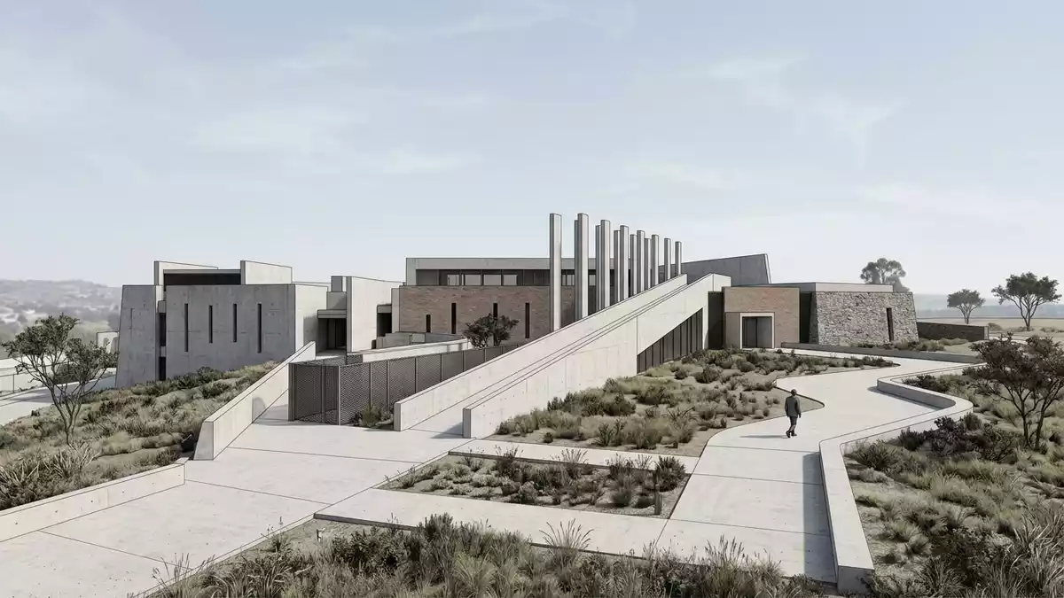 Architektur-Render von Apartheid Museum Johannesburg in Johannesburg, Sudafrika bei Tageslicht