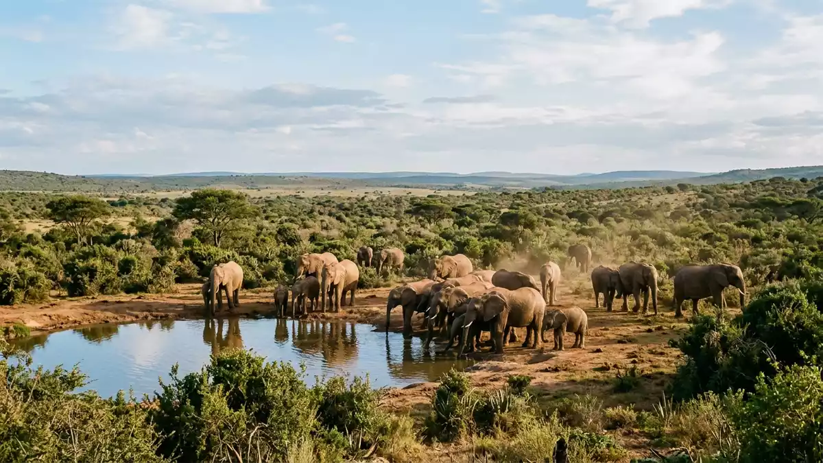 Editorial-Reisemagazinbild vom Wahrzeichen Addo-Elefanten-Nationalpark in Addo, Sudafrika