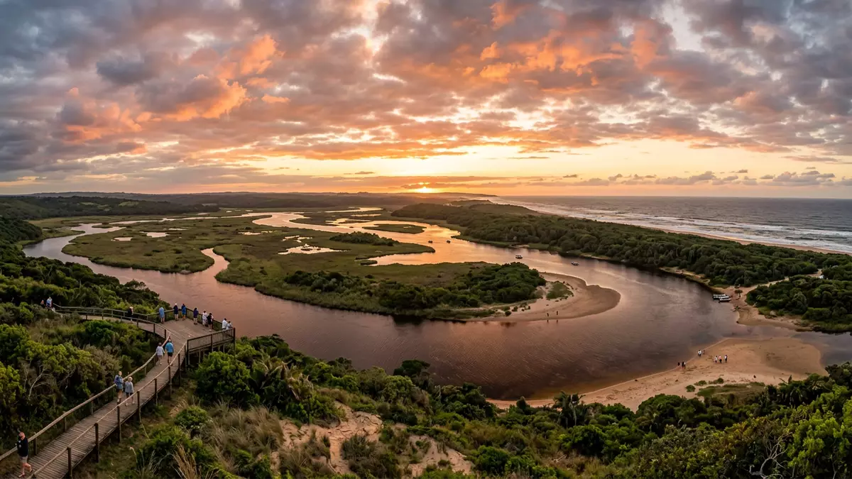 Fotorealistische Ansicht von iSimangaliso Wetland Park in St. Lucia, Sudafrika im Abendlicht