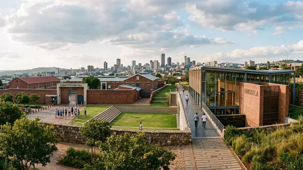 Editorial-Reisemagazinbild vom Wahrzeichen Constitution Hill in Johannesburg, Sudafrika