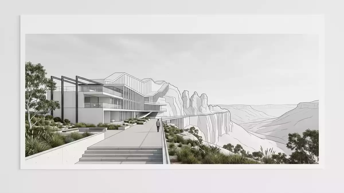 Architektur-Render von Blue Mountains Australien in Katoomba, Australien bei Tageslicht