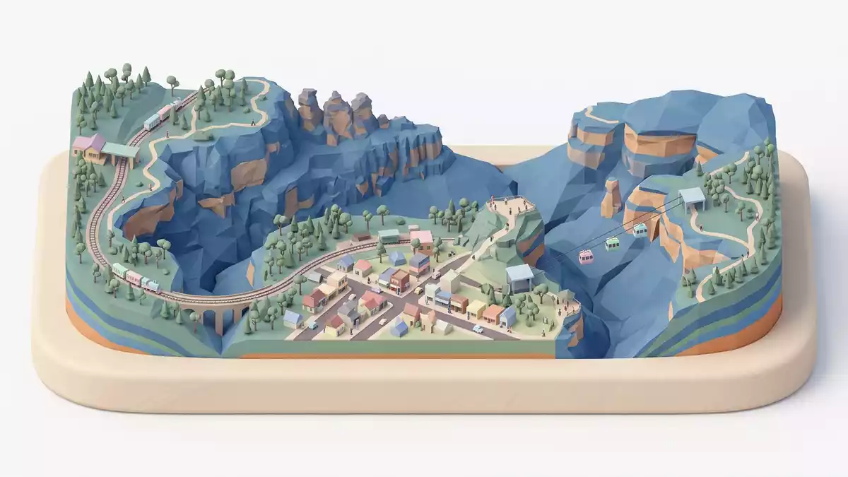 Isometrisches Diorama von Blue Mountains Australien in Katoomba, Australien in Pastell