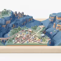 Isometrisches Diorama von Blue Mountains Australien und Umgebung in Katoomba Australien, verspielte Low-Poly-Kulisse in Pastellfarben - Foto: THN